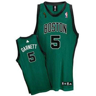 NBA Boston Celtics 5 Kevin Garnett Authentic Green Black Number Jersey Champion Patch